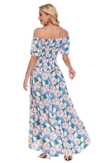 flowersverse Floral Off-Shoulder Slit Maxi Dress