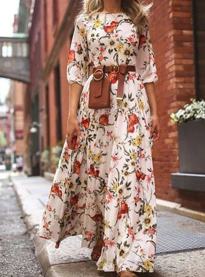 flowersverse Spring and Summer Print Chiffon Maxi Dress