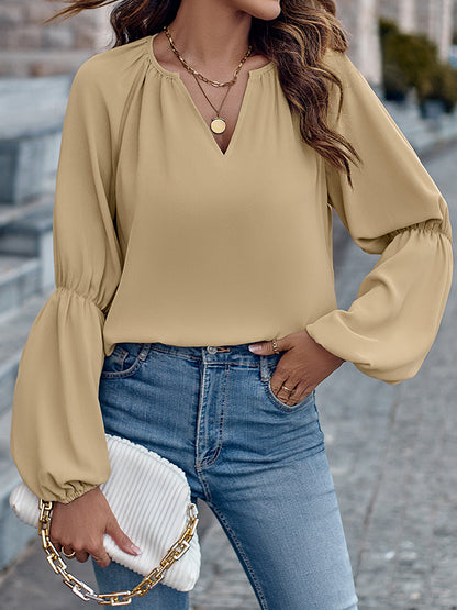 flowersverse Solid Color Loose V-Neck Blouses&Shirts Tops