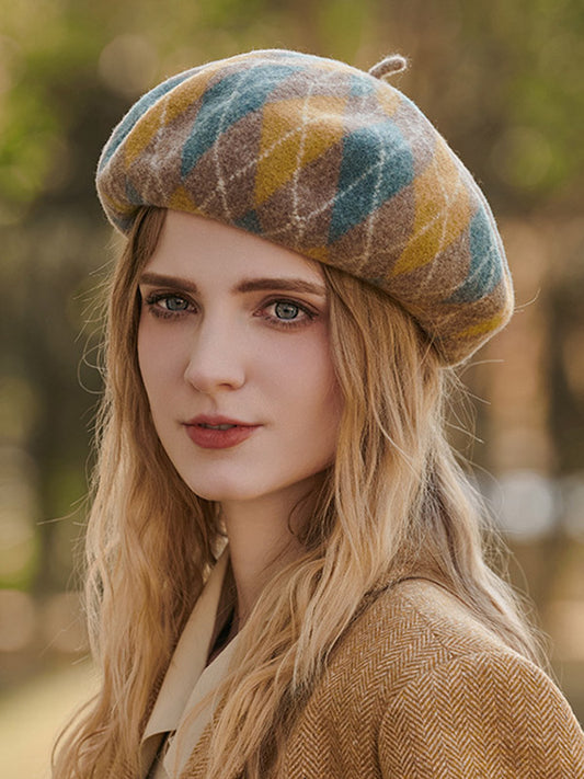 flowersverse Vintage Wool Contrast Color Beret Hat