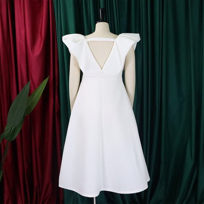 flowersverse Women's Deep V Neck Sexy Swing Formal Party Dress