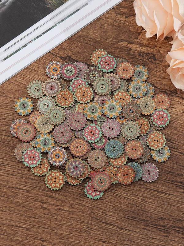 flowersverse Bohemia Printed Wooden  Sewing Buttons