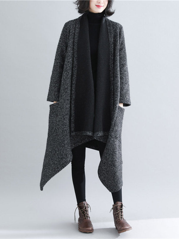 flowersverse Thicken Gray Long Sleeve Coat Outerwear