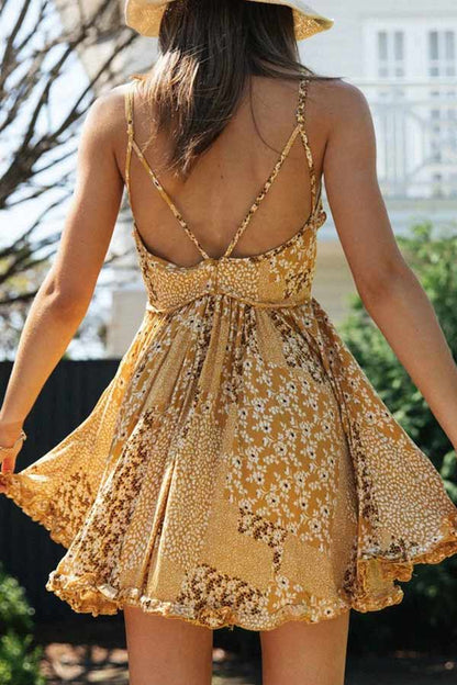 flowersverse Sexy Floral Print V Neck Sling Dress