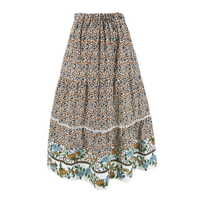 flowersverse Plus Size Skirt Women Skirt  Casual Floral Printed Ruffled A Line Women Skirt Summer Skirt Women Bohe Skirt