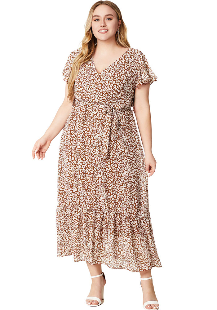 flowersverse Women's Summer Plus Size V-Neck Dress