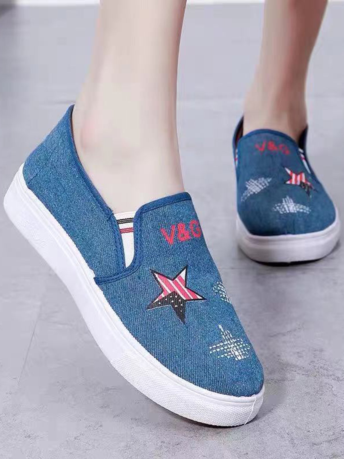 flowersverse American Flag Casual Denim Soft Sole Flats