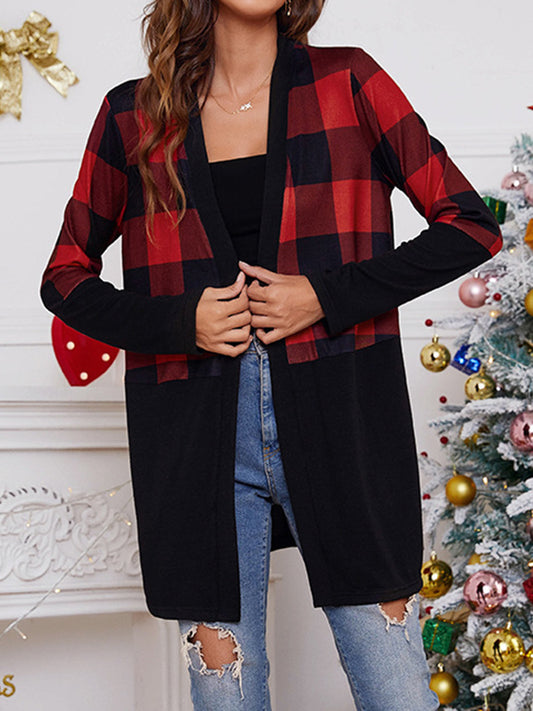 flowersverse Plaid Long Sleeves Loose Collarless Outerwear