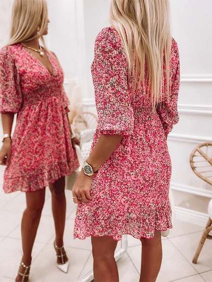 flowersverse Floral V neck Casual Half sleeve Dress