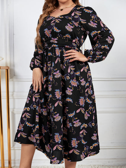 flowersverse Printed Loose Chic Slim Waist Slim Fit High Waist Long Sleeve Floral Dress Women