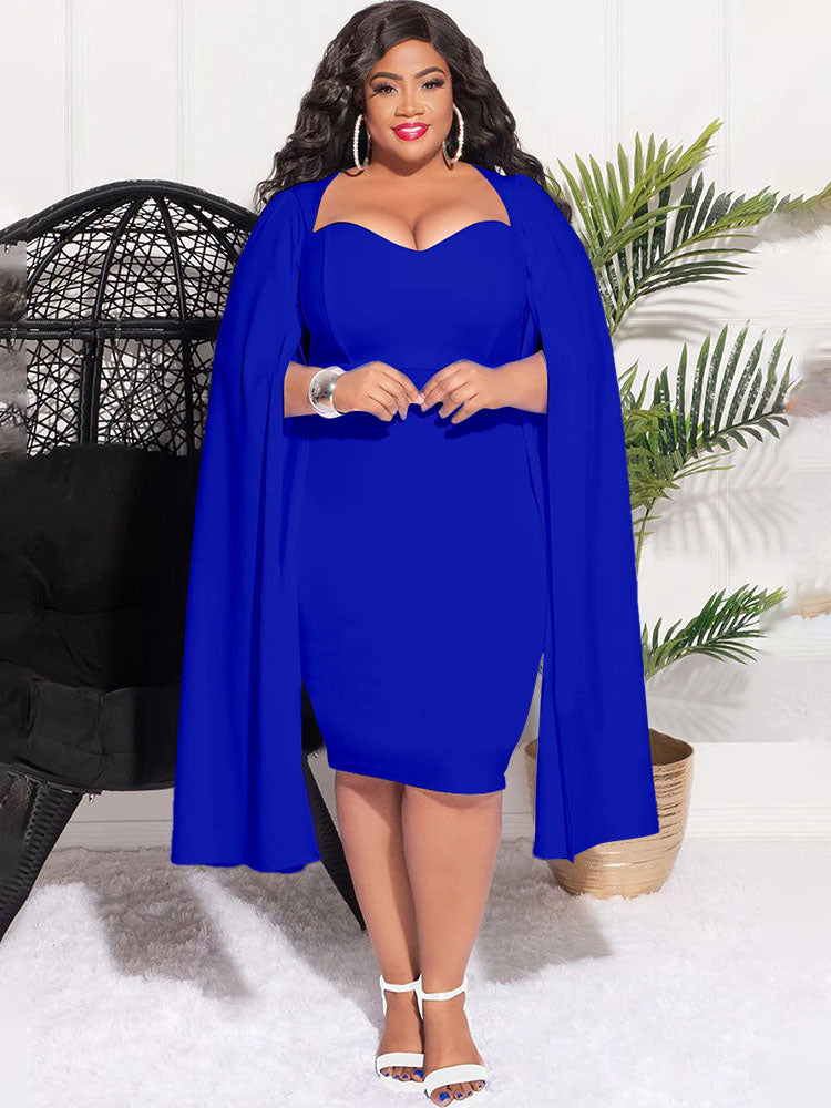 flowersverse Plus Size Split Sleeves High Waist Midi Dresses