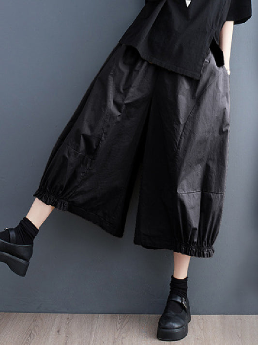 flowersverse Solid Color Split-Joint Ninth Pants Wide Leg Casual Pants Bottoms