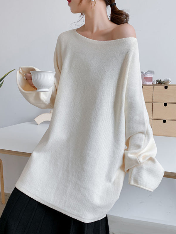 flowersverse Simple Solid Color Round-Neck Sweater