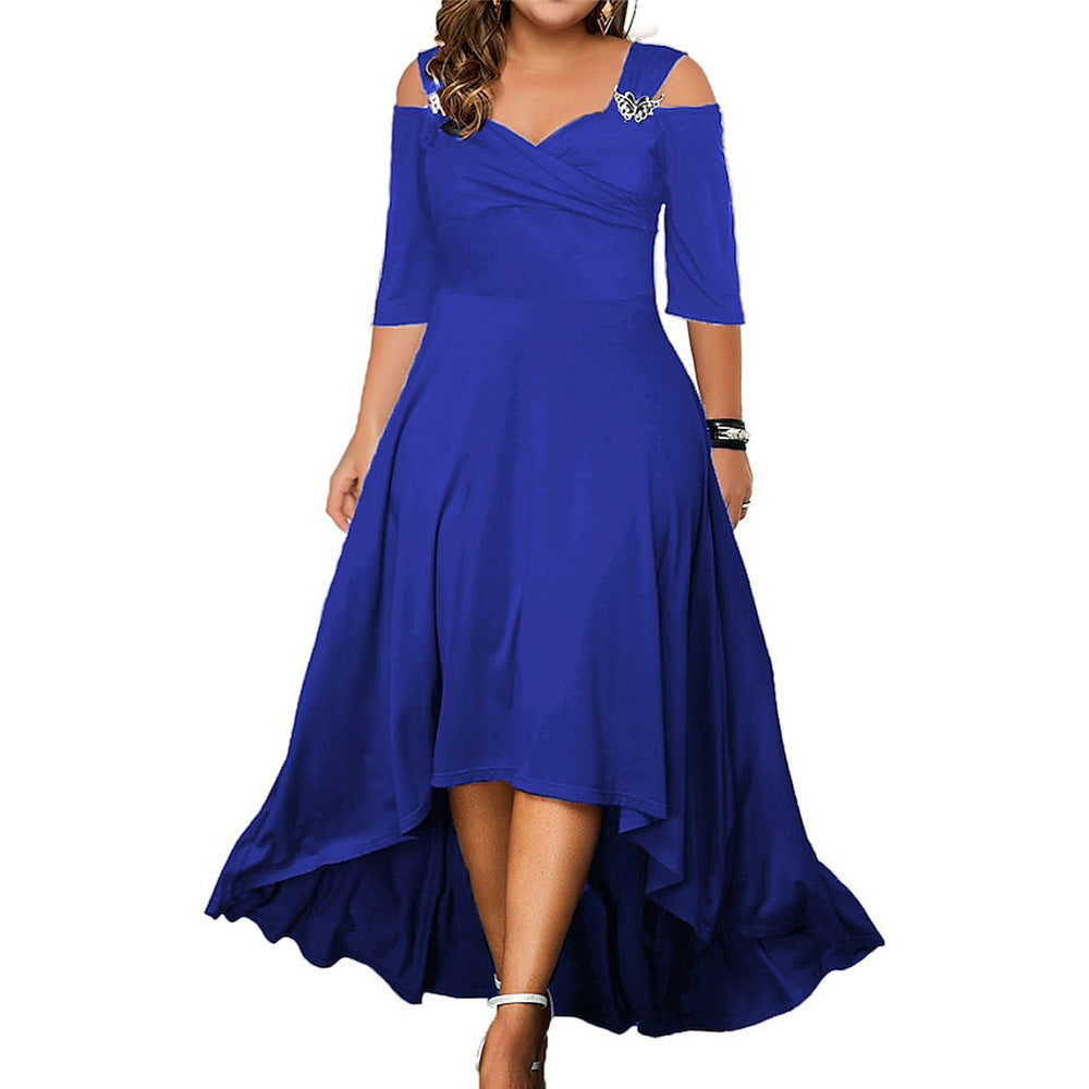 flowersverse Solid Color Sexy Off Shoulder Swing Dress Summer Plus Size Women's Maxi Dress