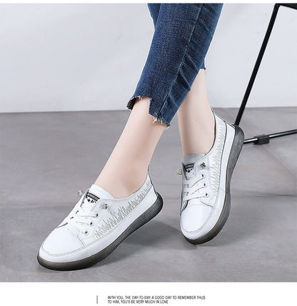 flowersverse Women's Leather Sneakers Women Casual Fashionable Sports Shoes Vulcanized Woman Summer Flat Shoe Ladies White Lacing 40