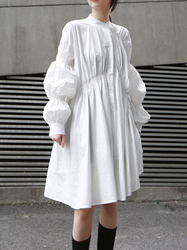 flowersverse Loose Original Designed Irregular Puff Shirt Dress