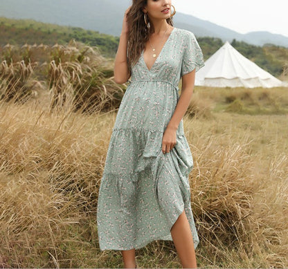 flowersverse Ruffled Floral Bohemian Dress Women