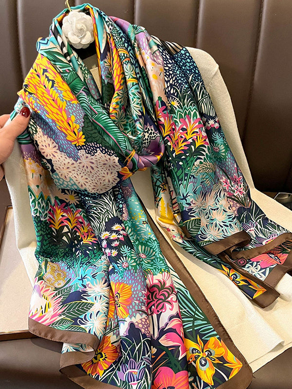 flowersverse Chic Floral Printed Silk Imitation Warm Shawl&Scarf