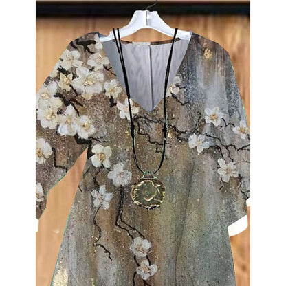 flowersverse Women's Plus Size Casual Dress A Line Dress Floral Mini Dress Half Sleeve Print V Neck Fashion Outdoor Khaki Spring Summer L XL XXL 3XL 4XL