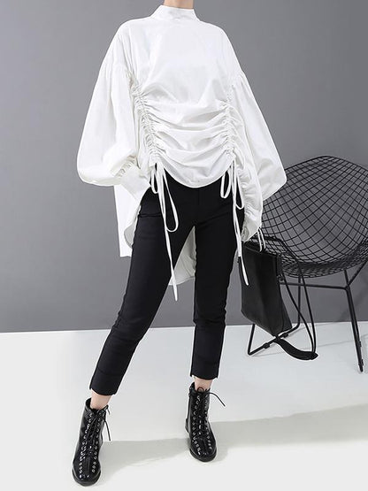 flowersverse Drawstring Cropped Loose Stand Collar Shirt