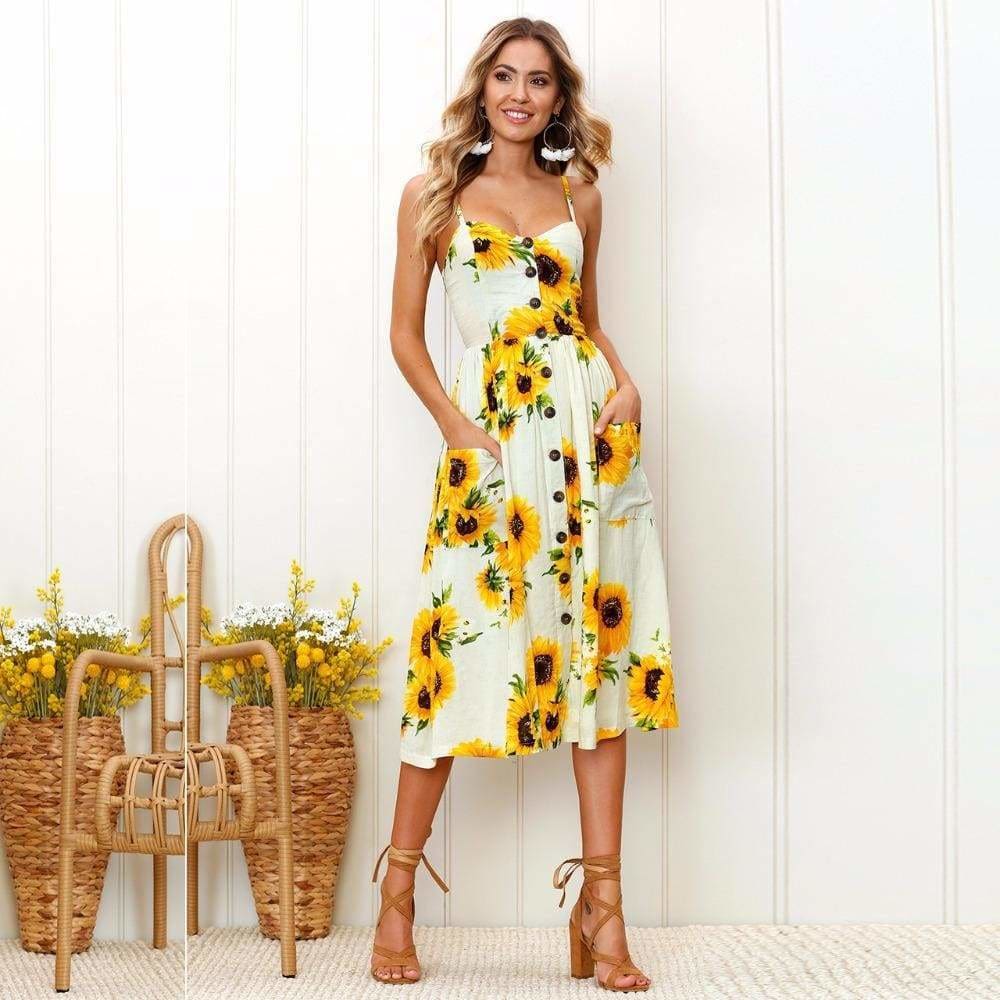 flowersverse Casual Vintage Women Summer Dress Backless Polka Dot Striped Floral