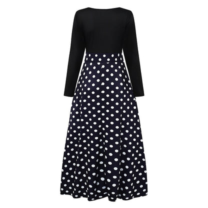 flowersverse Women's Casual Dress Sheath Dress Long Dress Maxi Dress Black And White Color bar Dots Long Sleeve Floral Print Winter Fall Spring Crew Neck Winter Dress Daily Fall Dress Slim S M L XL XXL XXXL 4XL