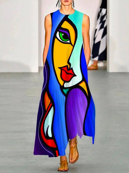 flowersverse Sleeveless Figure Printed Round-Neck Maxi Dresses