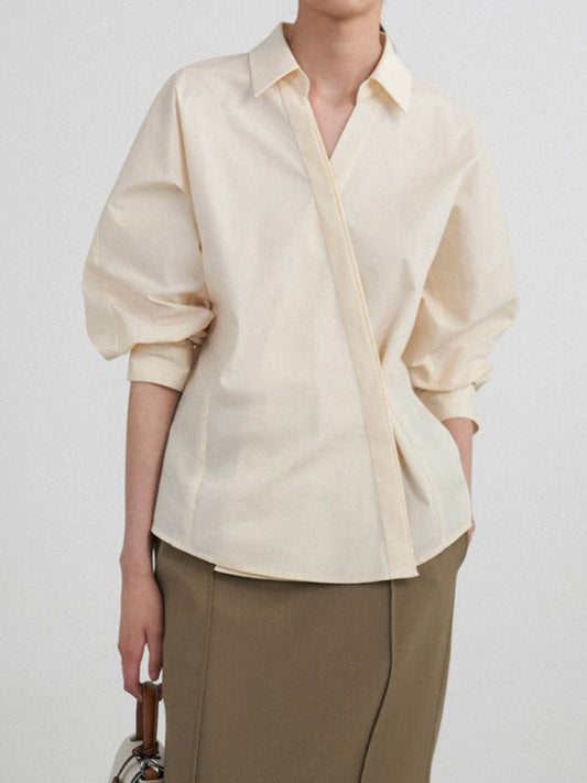 flowersverse Asymmetric Buttoned Solid Color Long Sleeves Loose Lapel Blouses&Shirts Tops