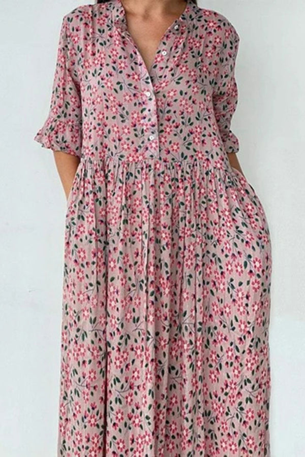 flowersverse Floral Button Flares Sleeve Dress