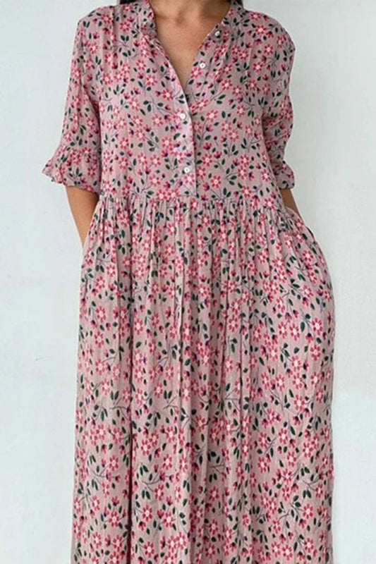 flowersverse Floral Button Flares Sleeve Dress