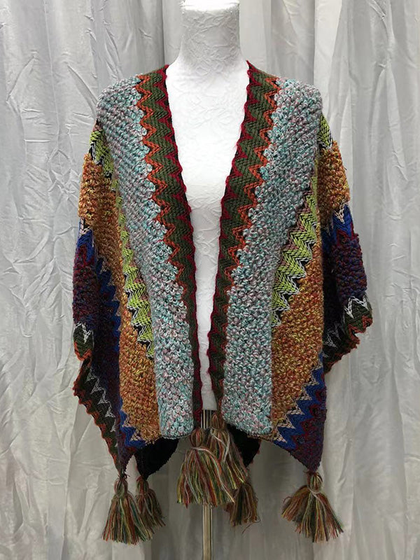 flowersverse Casual Loose Patchwork Shawl&Cloak