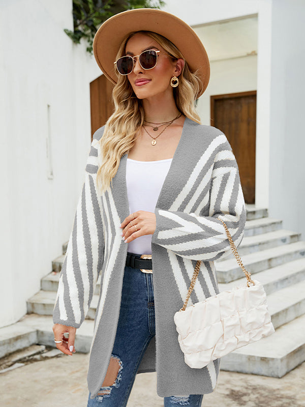 flowersverse Loose Rhombus Stripes Cardigan Tops