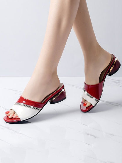 flowersverse Contrast Color Peep Toe Split-Joint Pumps Sandals