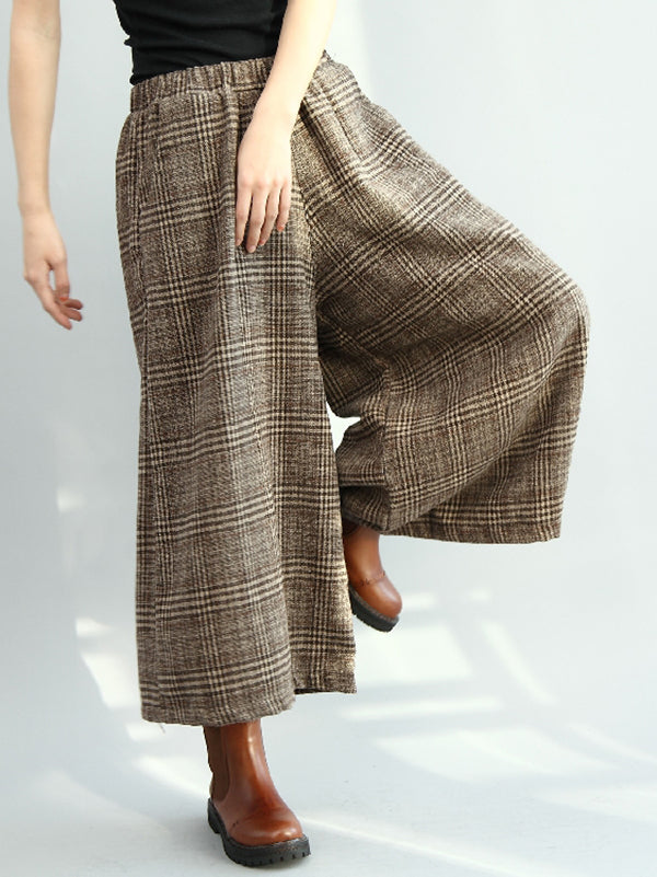 flowersverse Vintage Loose Wide Leg Checkered Elastic Waist Pants