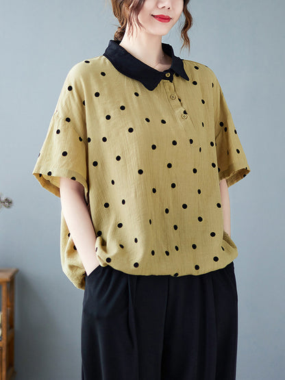 flowersverse Artistic Retro Loose Polka-Dot Blouse