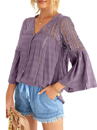 flowersverse Flare Lace V-Neck Blouse