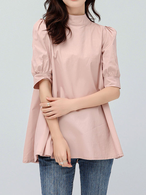 flowersverse Casual Loose Bow-Embellished Solid Color Blouse