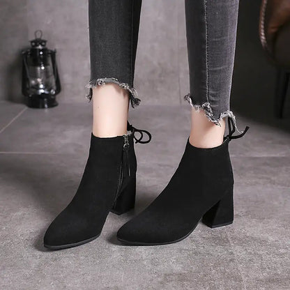 flowersverse European And American Martin Boots Pointed High Heels Plus Size Women