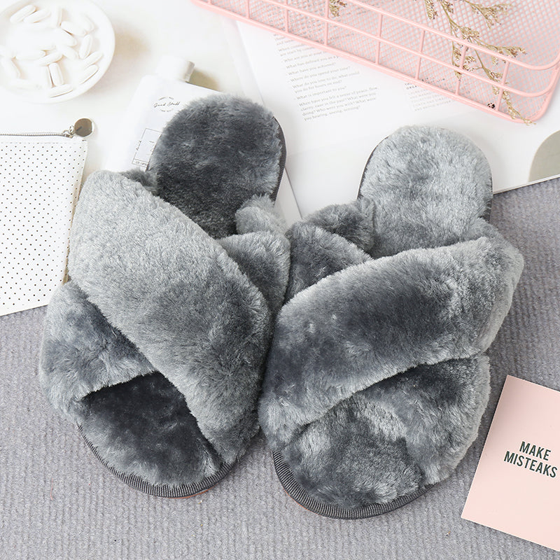 flowersverse Home Sweet Home Faux Fur Slippers