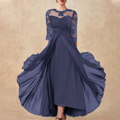 flowersverse Dress Chiffon Patchwork Lace Cutout Long Dress Bridesmaid Evening Dress Women's Dress