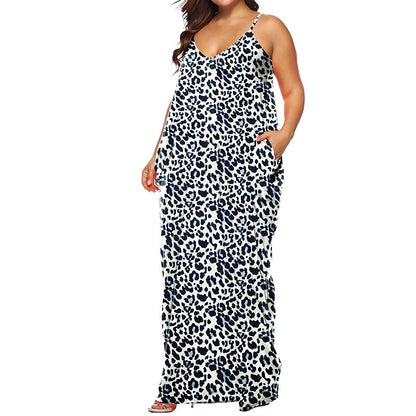 flowersverse Women's Plus Size Casual Dress Shift Dress Slip Dress Leopard Floral Long Dress Maxi Dress Sleeveless Pocket Print Strap Fashion Daily Light Yellow Black Spring Summer XL XXL 3XL