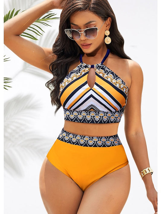 flowersverse Women's Swimwear Bikini Plus Size Swimsuit 2 Piece Graphic Orange Bandeau Bathing Suits Sports Summer