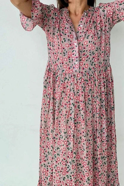 flowersverse Floral Button Flares Sleeve Dress