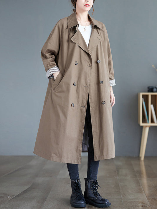 flowersverse Buttoned Pockets Long Sleeves Loose Notched Collar Trench Coats
