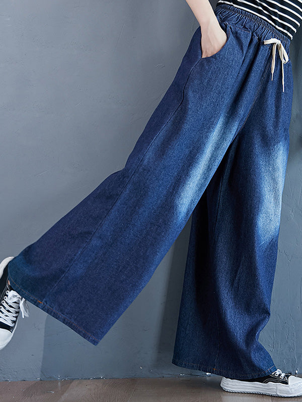 flowersverse Loose Wide-Leg Drawstring Jean Pants