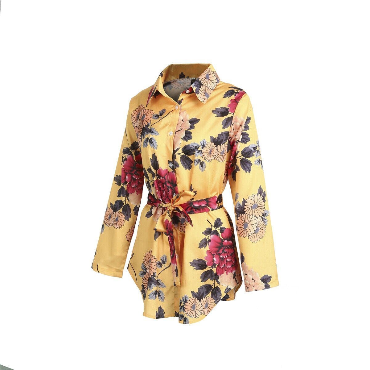 flowersverse Women Silk Satin Shirt Dress Print Floral Loose Short Party Mini Dress