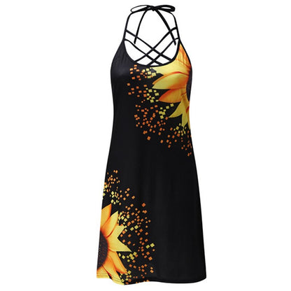 flowersverse Women's Casual Dress Slip Dress Print Dress Floral Backless Print Strap Mini Dress Active Fashion Outdoor Daily Sleeveless Slim Black Yellow Royal Blue Spring Summer S M L XL XXL