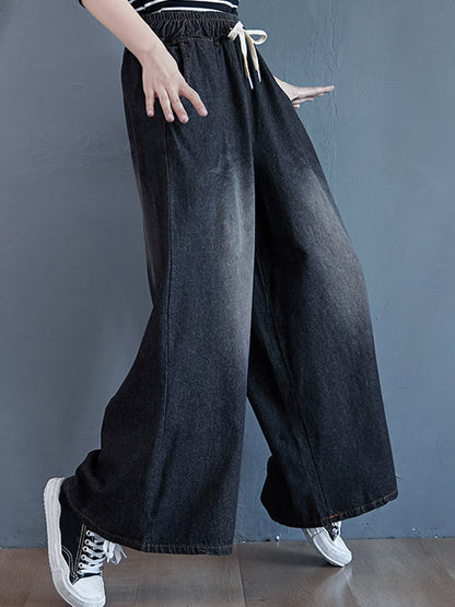 flowersverse Loose Wide-Leg Drawstring Jean Pants