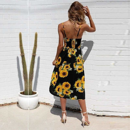 flowersverse Casual Vintage Women Summer Dress Backless Polka Dot Striped Floral