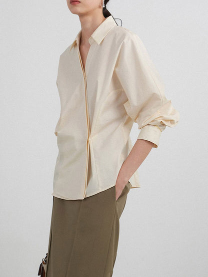 flowersverse Asymmetric Buttoned Solid Color Long Sleeves Loose Lapel Blouses&Shirts Tops